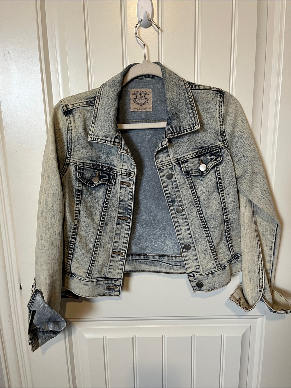 Love Culture Light Gray Acid Wash Denim Jacket